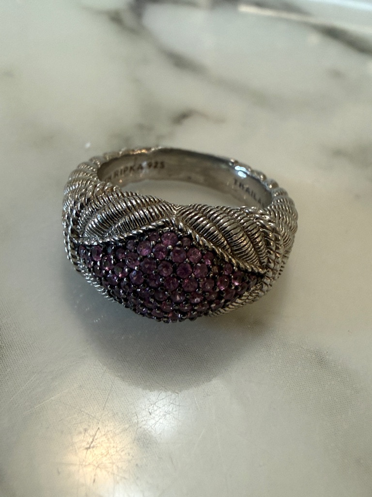 Judith Ripka Sterling Silver Ring With Pink Sapphires, Size 7